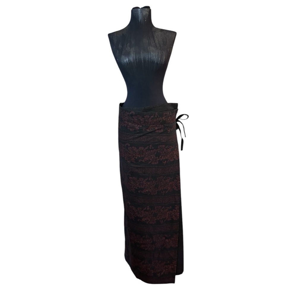Vintage Black and Red Pencil Maxi Wrap Skirt